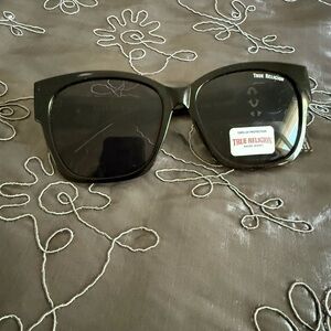 True Religion Black Contemporary Sunglasses with Metallic Accents